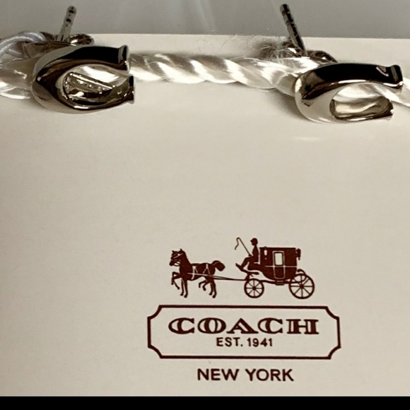 New Coach Sterling Silver Signature C Post Earrings - Picture 5 of 5
